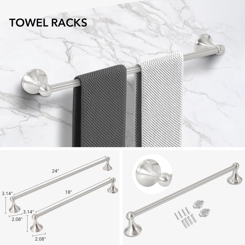 Xinwei Brushed Nickel 5 Piece Bathroom Hardware Set Towel Rack Set Adjustable Expandable Bathroom Accessory kit Towel Bar for Bath Wall Mounted - Image 2